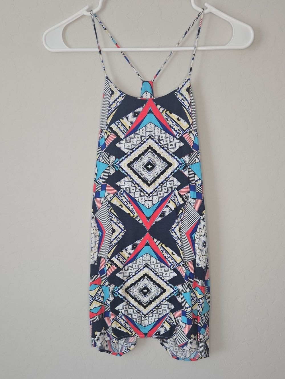 Renee C. Patterned Spaghetti-Strap Tank in Navy, Teal & Coral